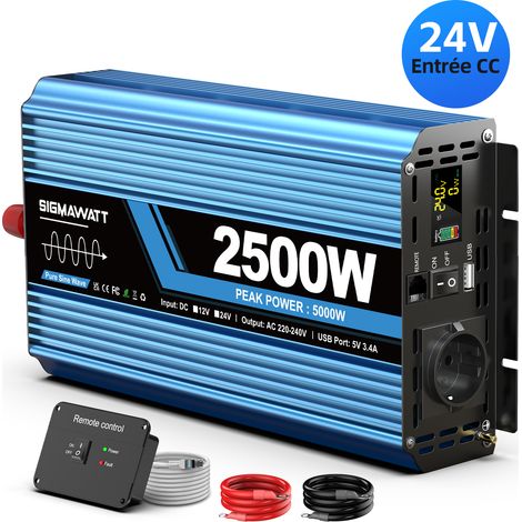 Convertisseur 24V vers 230V Onde Pure, 2500W Continu 5000W Pic, Onduleur Solaire pour Bateau et Véhicule Utilitaire (1/5)