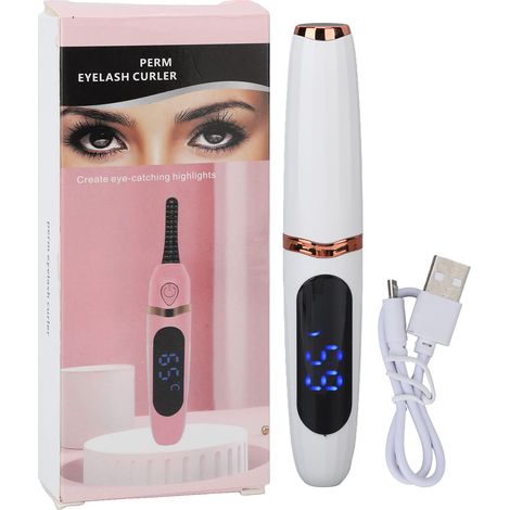 Curleur de Cils Chauffant USB - Affichage Numérique, Chauffe Rapide, Boucle Longue Durée - Blanc (1/5)