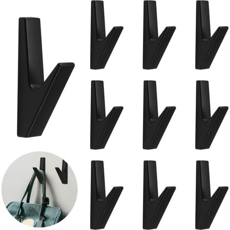 Lot de 10 crochets de porte-manteau noirs mats - Panneaux acoustiques - Crochets muraux pour salle de bain, cuisine, halls et couloirs - Capacité de charge jusqu'à 20 kg