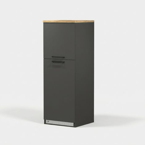 Armoire cache-frigo encastrable 2 portes rangement cuisine 60x60x164,5h Halser - Gris - Chêne (1/5)