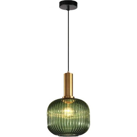 Suspension vintage industrielle, plafonnier suspendu de style rétro moderne, suspension, abat-jour en verre avec support de lampe en laiton poli (1/4)