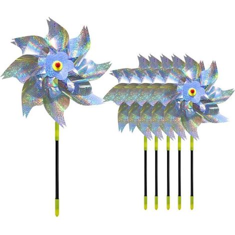 Lot de 6 moulins à vent anti-oiseaux réfléchissants pour jardin fruitier, jardin, cour, terres agricoles (1/4)