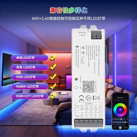 WB5 Graffiti Light Strip Controller, WiFi + Bluetooth Direct Connection, Five-in-One (Single Colour/CCT/RGB/RGBW/RGBCW)