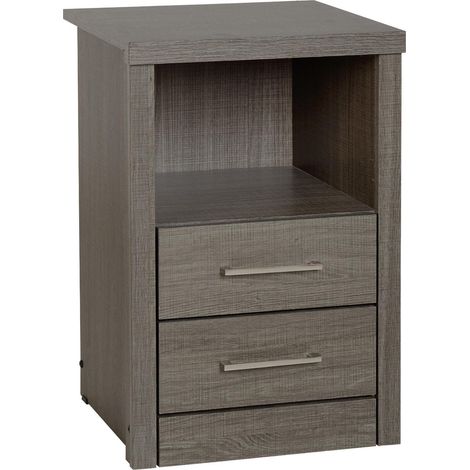 Lisbon 2 Drawer 1 Shelf Bedside - L40 x W40 x H61 cm - Black Wood Grain (1/3)