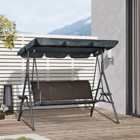 Balancelle de jardin 3 places, toit à inclinaison réglable, avec porte-gobelets + tablettes, assise et dossier ergonomiques (1/5)