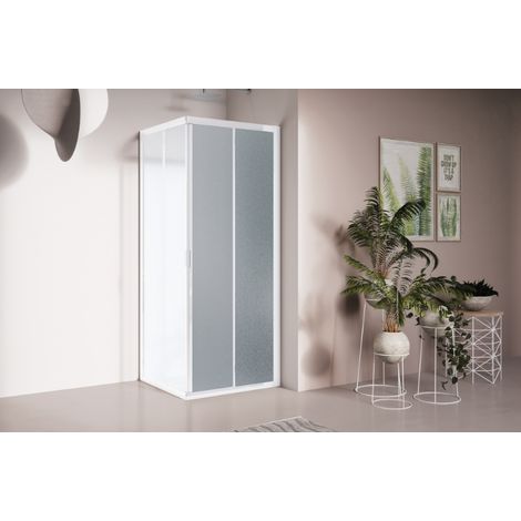 Box doccia quadrato 70x70 cm con profili in alluminio bianco opaco e finitura pannelli stampato - America 4