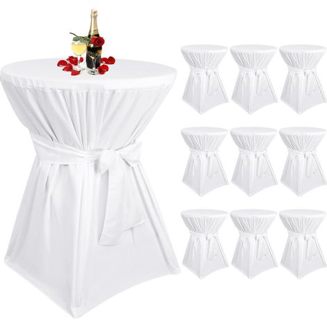 Lot de 10 Housses de table haute Blanc pour Ø80-85cm, Polyester, avec repose-pieds