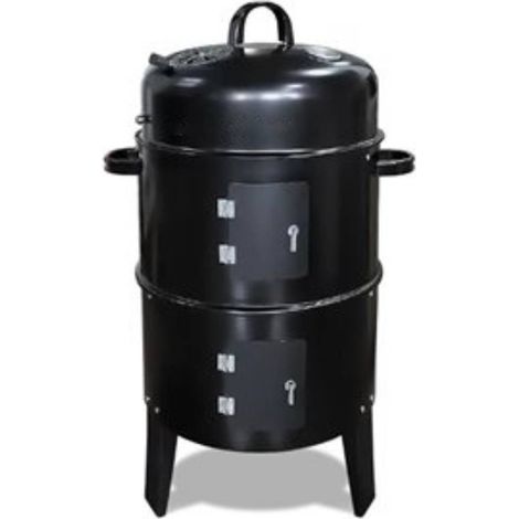 Fumoir vertical à charbon de bois 80 cm – Thermomètre intégré – Conception à trois chambres – Capacité de cuisson élevée