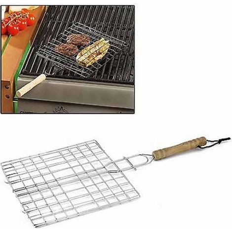 Grille Métallique Carrée 20x20cm Avec Poignée Barbecue En Bois (1/3)