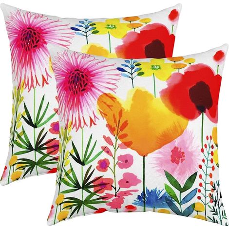 Fleurs Taie d'oreiller 60x60cm Chambre Aquarelle Style Floraison Lot De 2 Housse de Coussin Naturel Thèmes Coloré Housse Coussin (1/5)