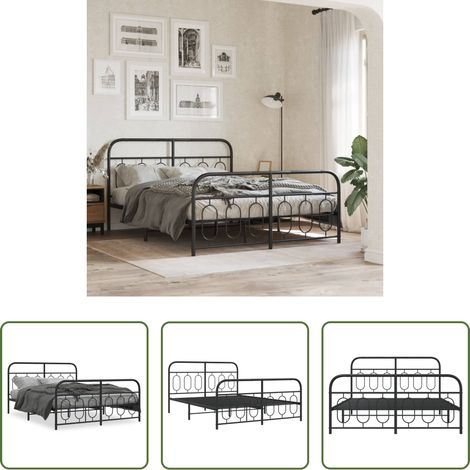 vidaXL Lit métallique - Cadre de lit métal sans matelas avec pied de lit noir 150x200cm (1/5)