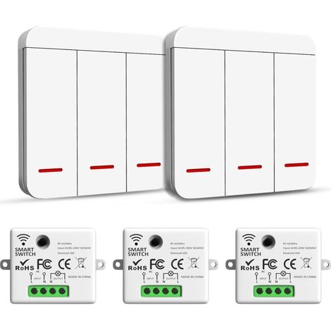 Wireless Switch, RF Transmitter, Safety Switch and Receiver Controller - 2200W/10A Smart Light Switch, 30-50M Radio Transmitter, 433Mhz for Indoor (1/5)