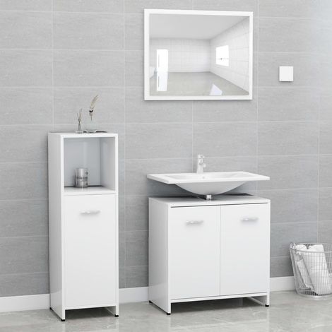 Lot de 3 Ensemble meubles de salle de bain Vintage,Ensemble d'armoires Toilette Blanc Aggloméré -63563 (1/5)