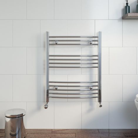 Chrome Curved Heated Towel Rail Bathroom Radiator Ladder Designer 750 x 600mm
