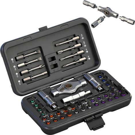 Jeu de Tournevis à Cliquet 42 en 1, Tournevis Précision Magnétiques avec Poignée à Cliquet en T Amovible, Ensemble d'embouts multi avec étui de Rangement, Magnétiseur, Outils de Réparation (1/5)
