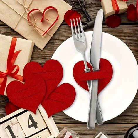 30 manteles individuales de fieltro rojo con corazones. Ideales para San Valentín，fiestas y decoración romántica de mesas (vajilla no incluida) (1/5)
