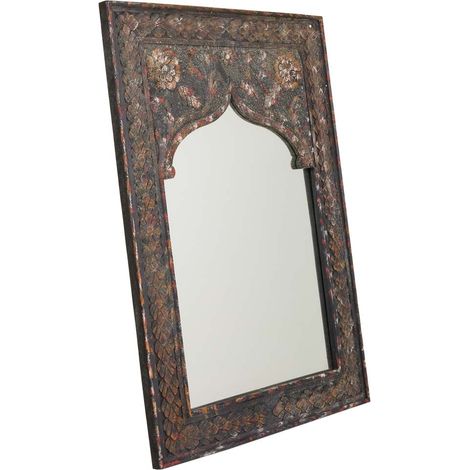 Espejo de madera artesanal marron 60x90x05h cm