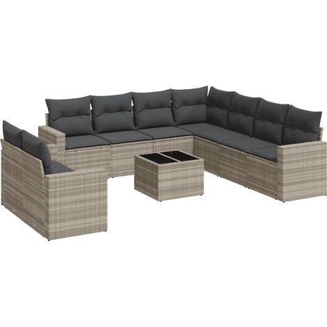 Maison Exclusive - Set Divano Giardino 10 pz con Cuscini Grigio Chiaro Polyrattan (1/3)