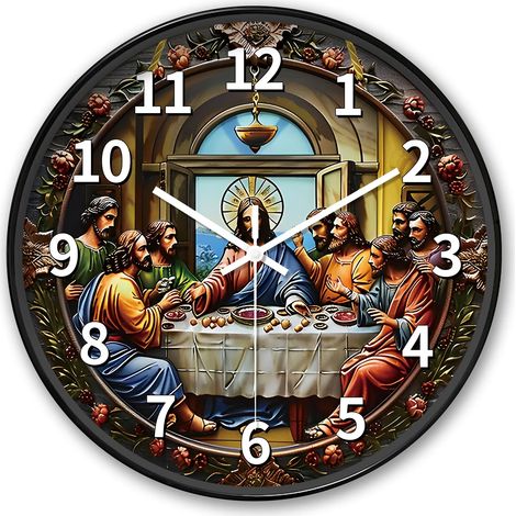 Horloge murale ronde (40 cm) sur le thème religieux de la Cène, style Art déco (piles non incluses) (1/5)