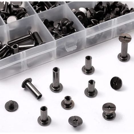 (Schwarz) 1 Set Chicago-Schrauben-Sortiment, 6 Größen, runde Kreuzschlitz-Metallschrauben, Chicago-Knopfschrauben für DIY-Lederdekorationen (1/5)