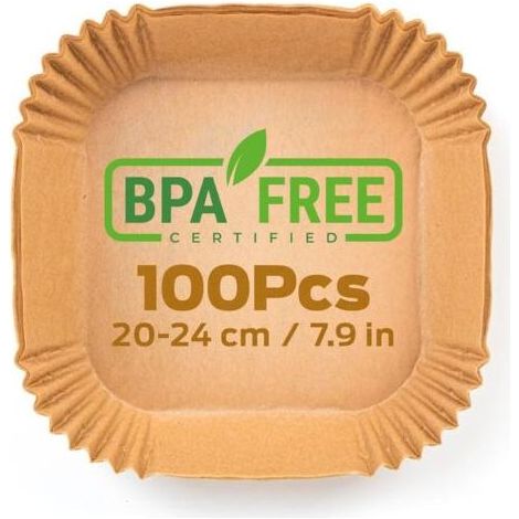 Lot de 100 plaques de cuisson 20 x 20 cm – Non blanchies, sans BPA – Antiadhésives pour friteuses à air chaud de 5 à 8 litres – Pulpe de fruits naturelle (1/4)