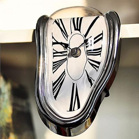 Horloge fondante, Horloge décorative créative inspirée de Dali, Horloge murale moderne et déformée, Décoration amusante pour la maison, le bureau, Cadeau (Argent) (1/5)