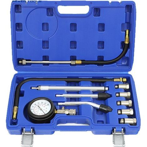 Kit d'adaptateurs pour testeur de compression moteur 11 pièces, manomètre de pression pour moteur automobile, pour voitures, camionnettes, motos et camions (1/4)