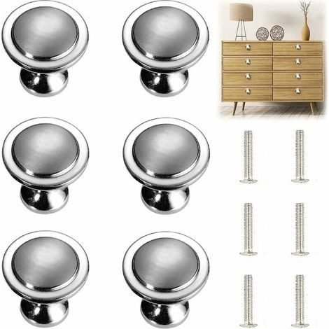 Boutons et poignées de meubles,6 Morceaux Poignée D'armoire En Argent Massif Poignée Ronde De Meuble En Acier Inoxydable Argenté Avec Vis Diamètre De 27mm-INHHUB (1/5)