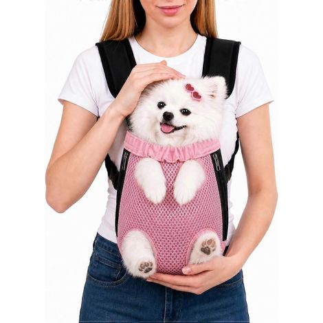 Sac à dos de transport Inspack pour chien et chat, sac ventral ajustable, chiens taille moyenne, pattes libres, souple et aéré, rose XL (1/5)