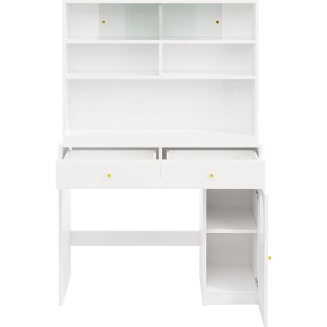 Credenza alta da cucina con piano di lavoro, 2 cassetti e ripiano regolabile in MDF bianco (1/5)