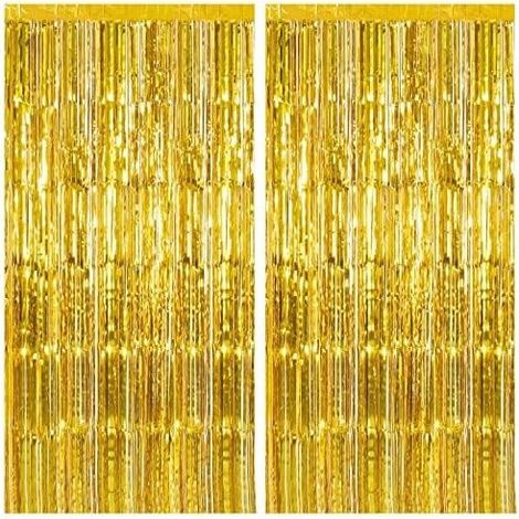 Rideaux à franges pour décoration de fête (lot de 2, doré) — Convient aux thèmes Halloween et sorcier (1/4)