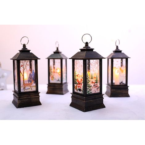 Lanterne de Noël vintage à LED, à suspendre, représentant le Père Noël, le renne et le bonhomme de neige. Fonctionne à piles. Idéale pour décorer les fêtes de Noël. (1/5)