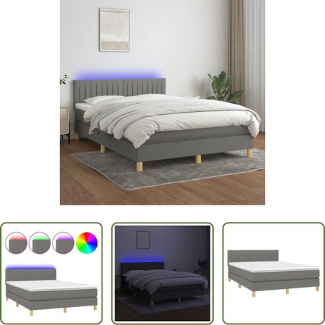 Matelas à ressorts ensachés - Sommier à lattes de lit et matelas et LED Gris foncé 140x200 cm (1/5)