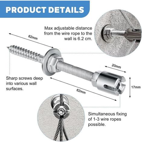 Support pour Plantes Grimpantes, 12m Kit Treillis Fil, 3 mm Corde en Acier Inoxydable Kit avec 8 Supports Muraux pour Vignes Fleurs Légumes