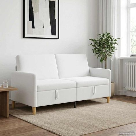 Canapé 3 places avec rangement, housse amovible, polyester blanc, 172 x 78 x 87 cm - PANGIVO (1/5)