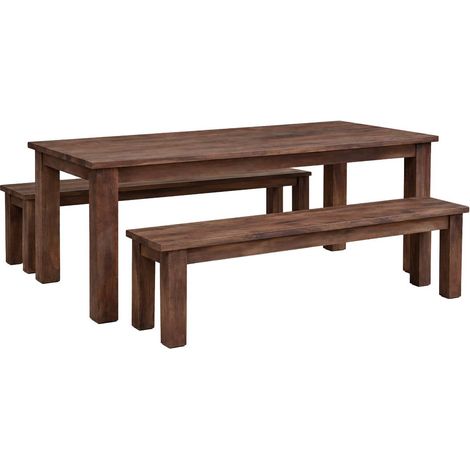 Table à manger + 2 bancs en bois recyclé Indra (1/5)