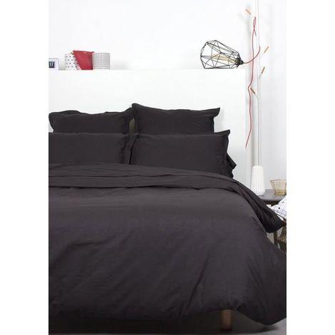 Drap Plat - COTE DECO - Uni - 240x290 cm - Noir - 100% coton (1/2)
