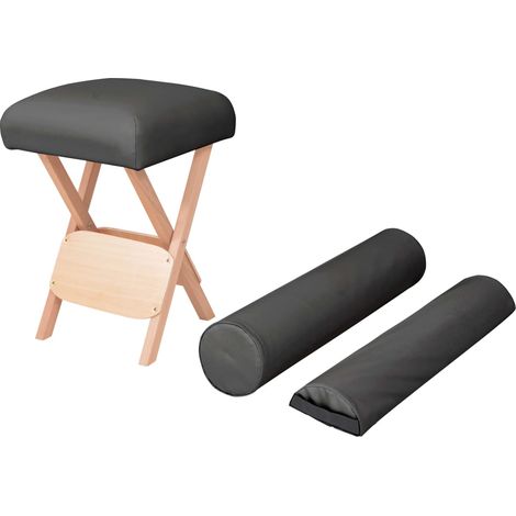 Tabouret de massage pliable avec assise de 12 cm d'épaisseur et 2 rouleaux pour la nuque, noir (1/5)