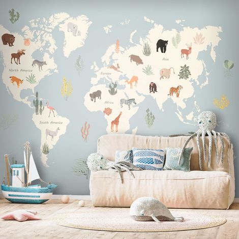 Fond d'écran photo - Planète pastel - animaux et plantes sous-marines sur la carte (1/4)