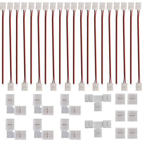 Kit de 3528 2835 2 Pin Connecteur Ruban Led 2 Broches,20x2 Pin Connecteur LED Bande,6xForme de L Raccord d'angle,2xForme de T Raccord d'angle,6xForme de 8mm LED Bande de Connecteur (1/5)