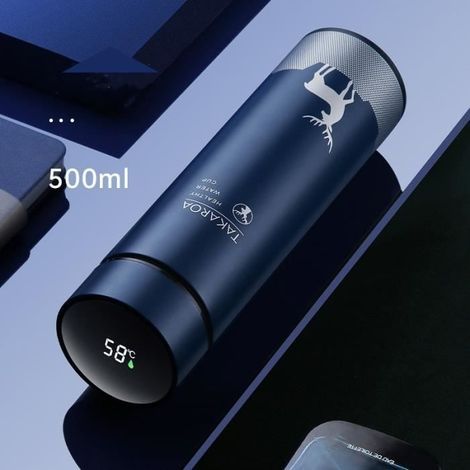 Bottiglia termica isolata in acciaio inox da 500 ml con indicatore di temperatura a LED - Blu scuro (1/4)