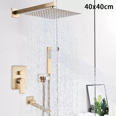 Colonne de Douche Encastrée or brossé Lation-Ensemble Douche Encastrable Technologie d'injection d'air -Tête de douche carrée 40cm (1/5)