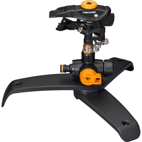 Fiskars Arroseur Ã  Pulsations XL, Valve on/off, avec contrÃ´le du SchÃ©mÃ© de PulvÃ©risation et contrÃ´le de la Rotation, taille universelle, portÃ©e de Ã˜ 26 m, 600 g, noir/orange, 1027050 (1/4)