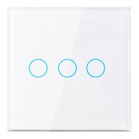 Interruptor táctil blanco de 3 vías, 86 mm x 86 mm x 35 mm, un interruptor de sensor táctil puro con panel de vidrio, interruptor de iluminación. (1/5)