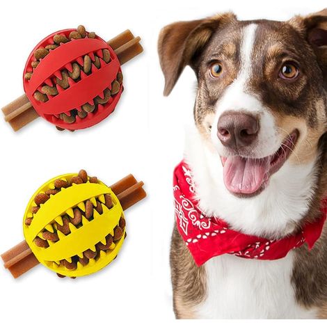 Jouet pour chien Puzzle Ball indestructible, jouet pour chiot pour soulager l'ennui, nettoyage interactif des dents (diamètre : 4,8 cm, rouge + jaune)-Fei Yu (1/3)