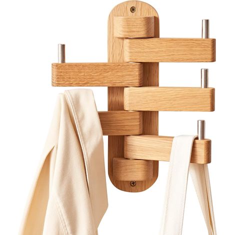 Wandgarderobe Eiche, Garderobenhaken aus Holz, 5 Haken, Kleiderhaken für Jacken, Mäntel, Schals, Handtaschen, Garderobenständer, Holz für Wohnzimmer, Schlafzimmer, Badezimmer (1/5)