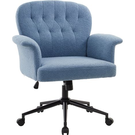 IWMH Chaise de bureau, Fauteuil pivotante réglable en hauteur, chaise de bureau en tissu Teddy, Siege pour coiffeuse, chambre à coucher, bureau à domicile -Bleu