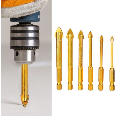 Set mit 6 Glasbohrern mit 6,35 mm (1/4 Zoll) Sechskantschaft, verzinkte Fliesenbohrer von 4 bis 12 mm (1/5)