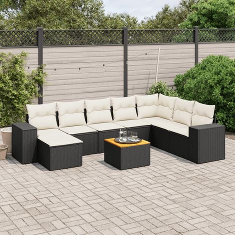 vidaXL 9-tlg. Garten-Sofagarnitur mit Kissen Schwarz Poly Rattan (1/5)