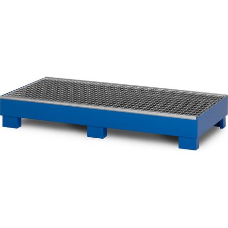 RR Industrietechnik Auffangwanne aus Stahl für 3x 200 Liter Fass mit Gitterrost RAL 5010 enzianblau